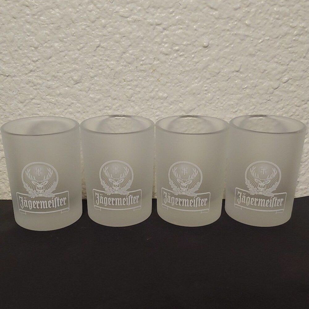 JAGERMEISTER SHORT FROSTED SHOT GLASSES 4 GLASS SET